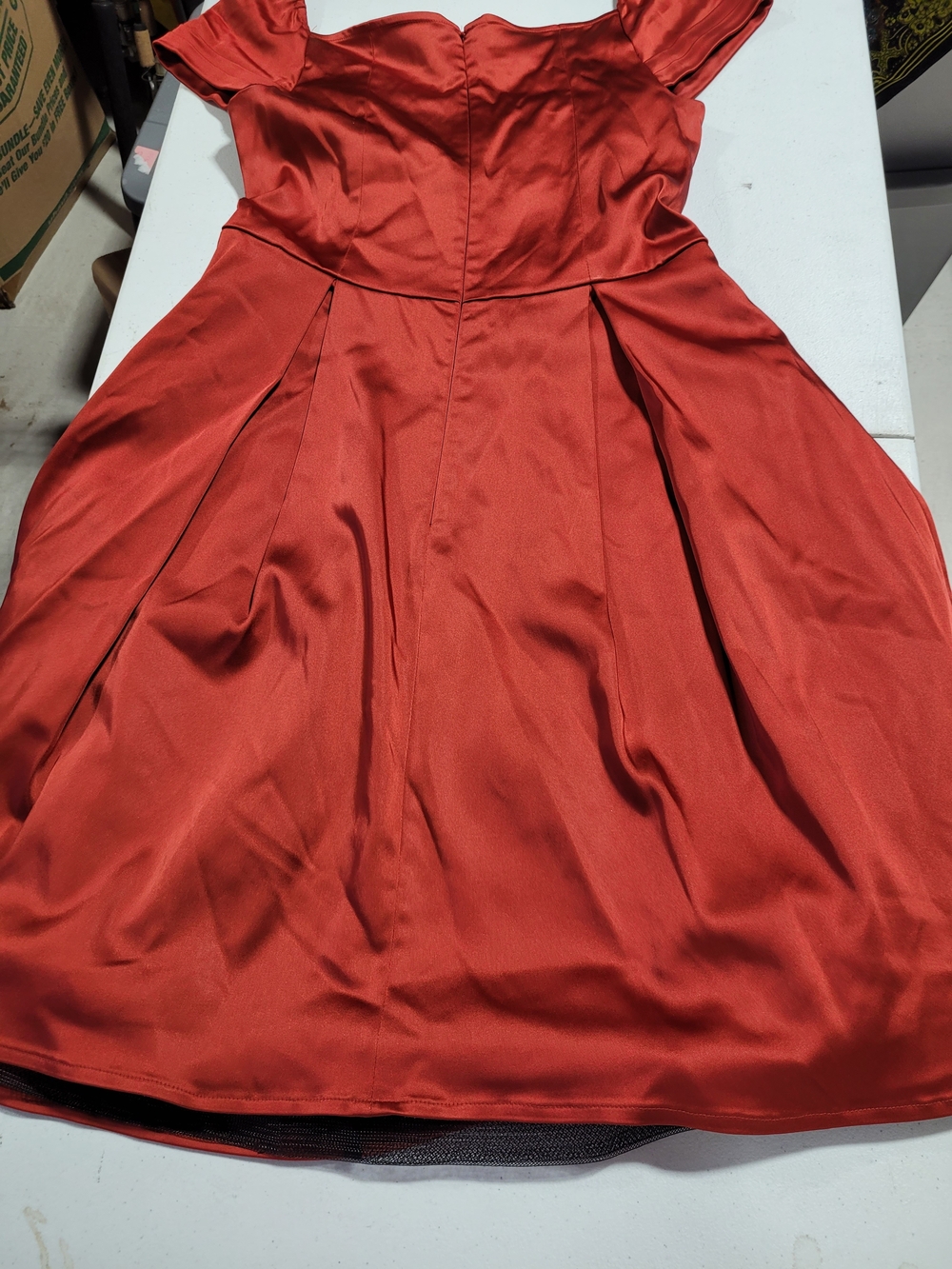 Elegant Red Satin Fit-and-Flare Dress - Picture 4 of 5